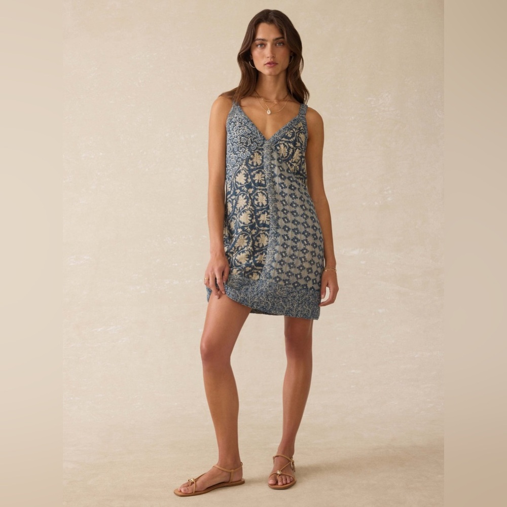 NWT Faherty Annabelle patchwork dress in tranquil tides size 4 small